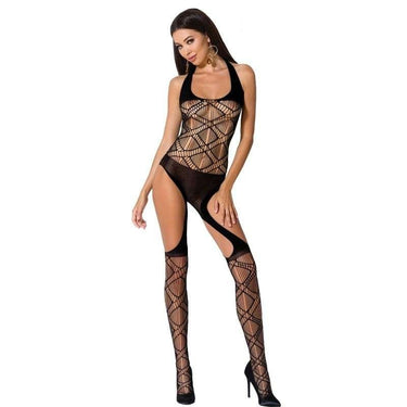 Bodystocking Sexy a Rete con Ricami Passion Nero Taglia Unica